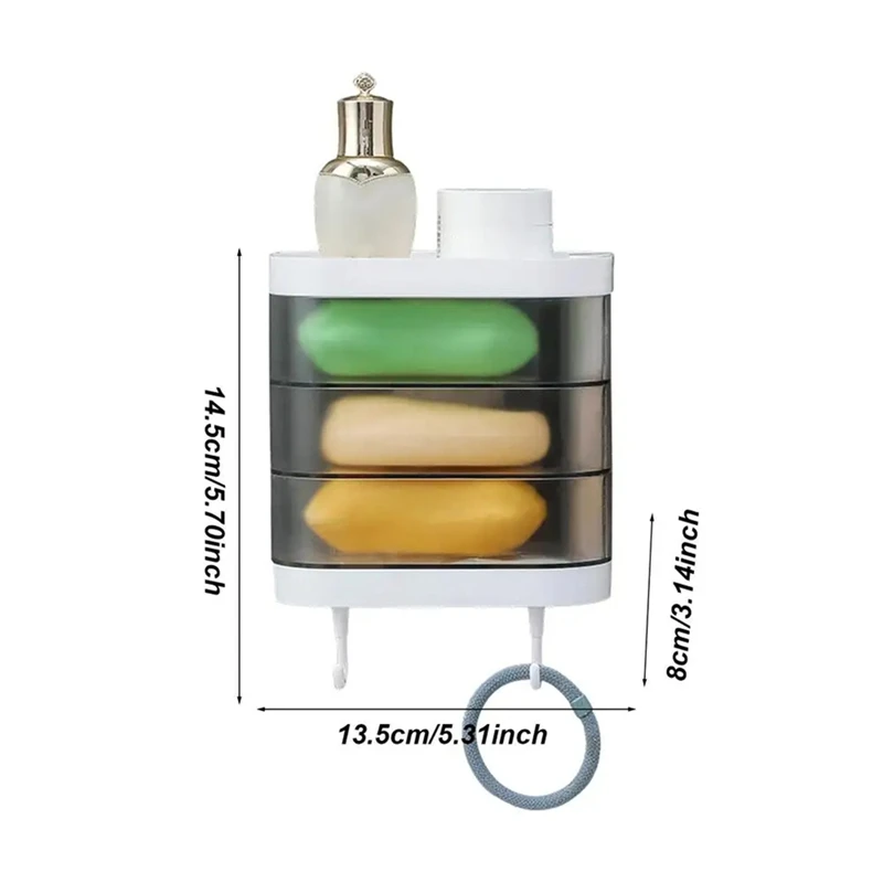 3 Layer Soap Holder Heavy Duty Bathroom Soap Bar Dish Case With Drain Water Wall Mounted Soap Storage Box Bathroom
