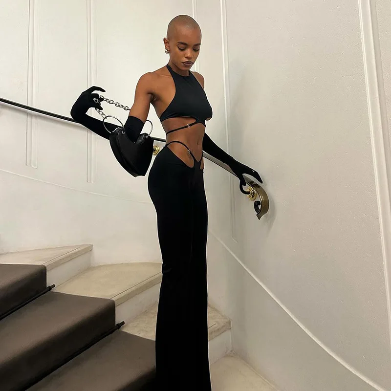 

Faionable Summer 2024, уличные расклешенные повседневные брюки, комплект из двух предметов, ней подвесной ремень, полиэфирная ткань