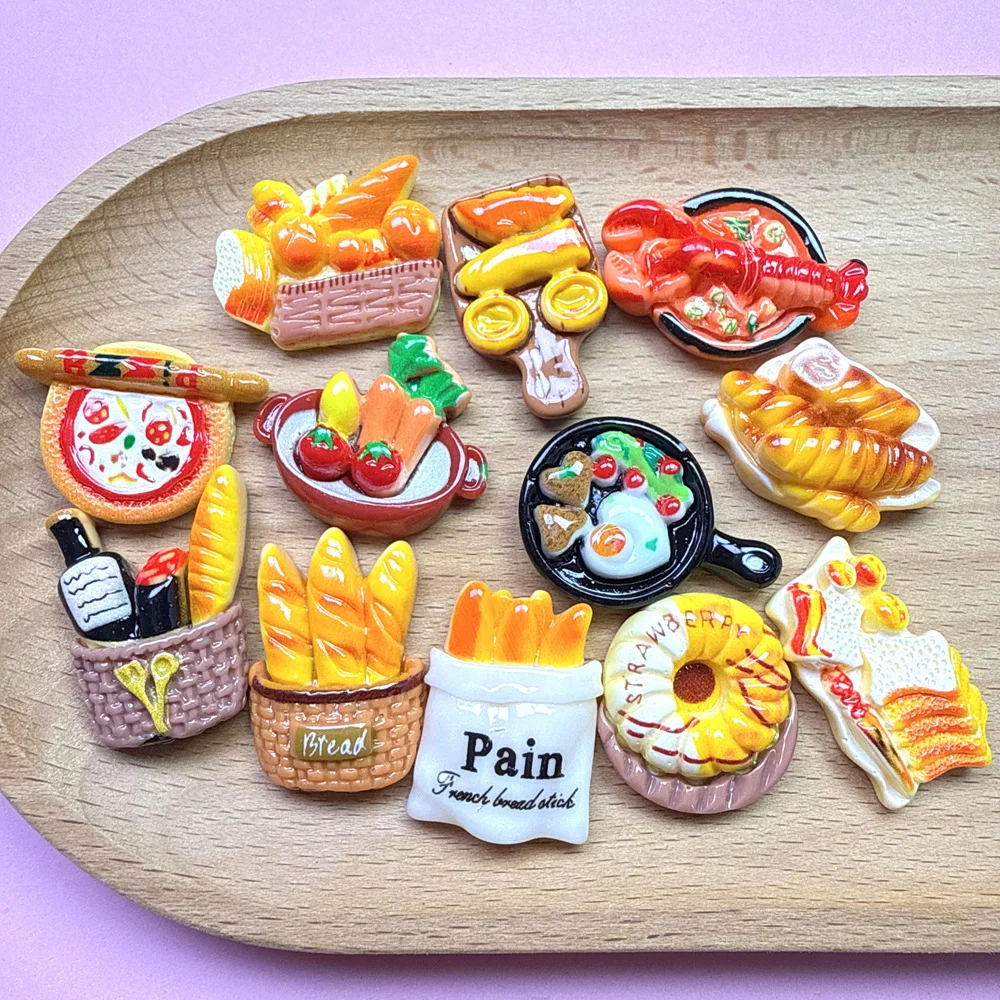 Western Food & Bakery Resin Cabochons,Bread and Breakfast Ornaments,Flatback Scrapbook Kawaii DIY Embellishments Accessories