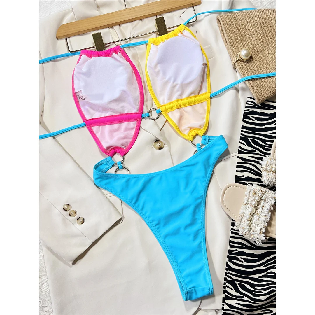 Sexy Splicing Neckholder-Badeanzug mit Ausschnitten am Rücken, Damen-Badeanzug, einteiliger Badeanzug, Monokini mit Polsterung, Badebekleidung, Badeanzug V4274 – Detail 10