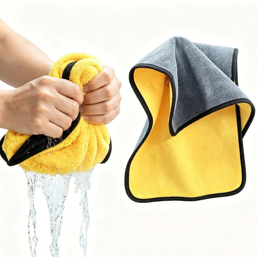 1 2 6Pcs Thickened Double Layer Microfiber Cleaning Towels Soft & Absorbent Reusable Rags for Car Wash Auto Care Gift Set