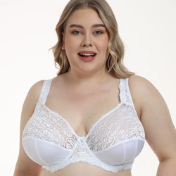 Embroidery Bras Underwear Women Plus Size Sexy Lingerie BH Top Full Bra Lace Brassiere 36 38 40 42 44 46 48 50 52 54 F G H I Cup