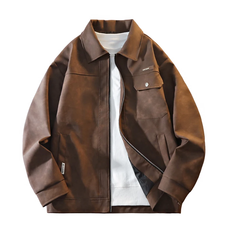 

Men's Handsome Leather Jacket Loose Solid Color Korean Version New Design Men's High-quality Leather Jacket Trendy Trench Coat