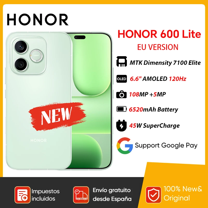 Version Globale HONOR 600 Lite 5G Smartphone MediaTek Dimensity 7100 �cran AMOLED 6,6'' 120Hz Batterie 6520mAh Charge Super Rapide 45W 108MP