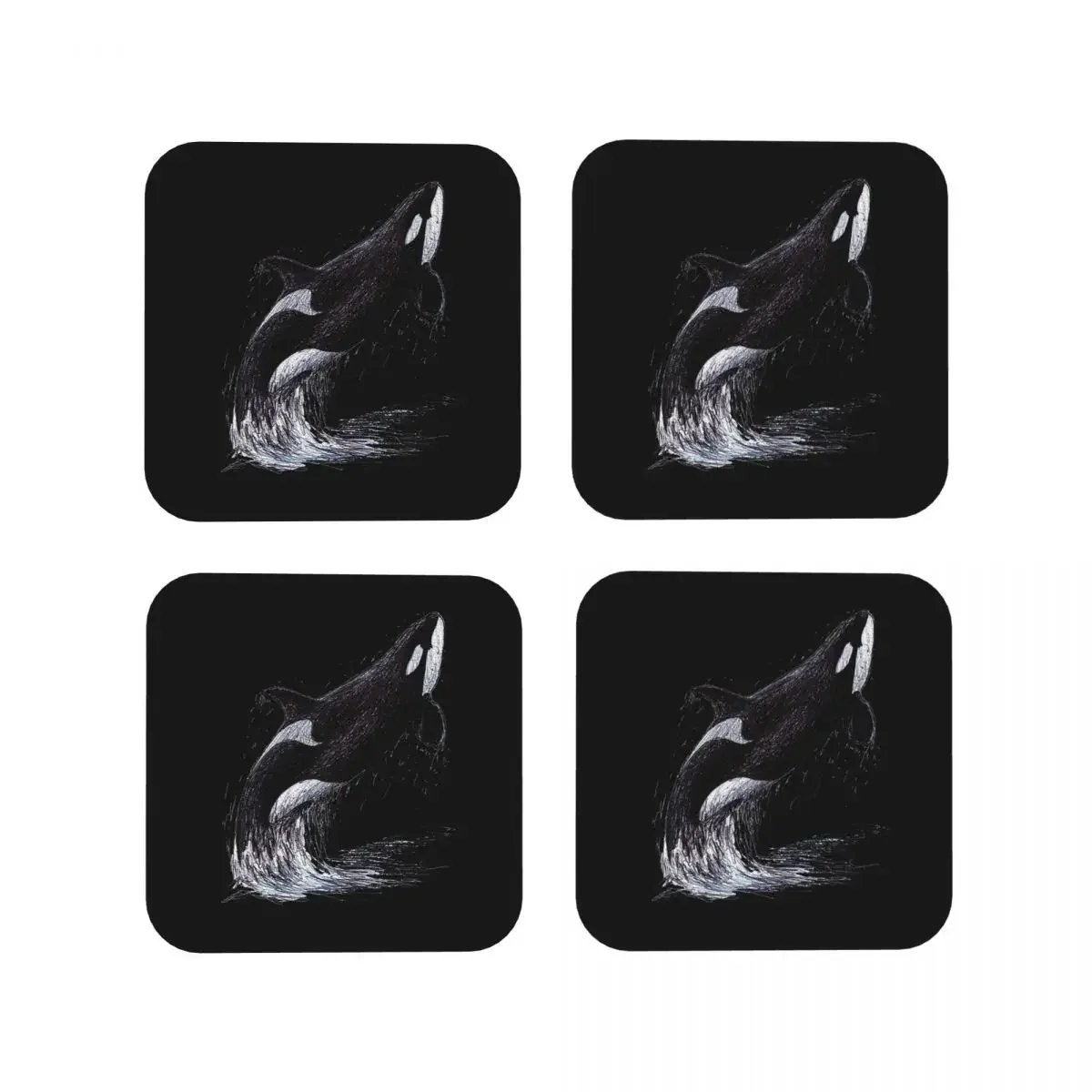 Kalina The Killer Whale Scribble Black Version Coasters Kitchen Placemats Cup Coffee Mats For Decor Home Tableware Pads Set of 4