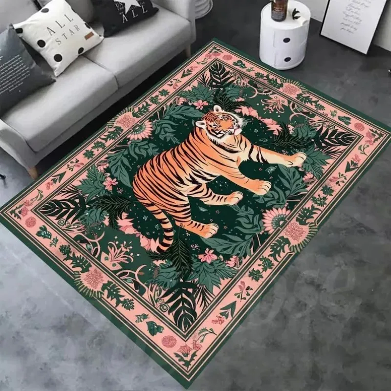 VIKAMA Non-slip Tiger Art Asian Vintage Rug, Soft Shaggy for Living Room Bedroom Decor