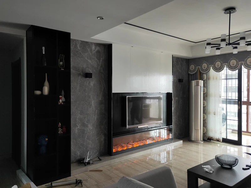 Factory Direct Customized 1480mm Black Decorative Heated Electric Fireplace Simulated Flame Remote Control English for Hotel Use - view 4