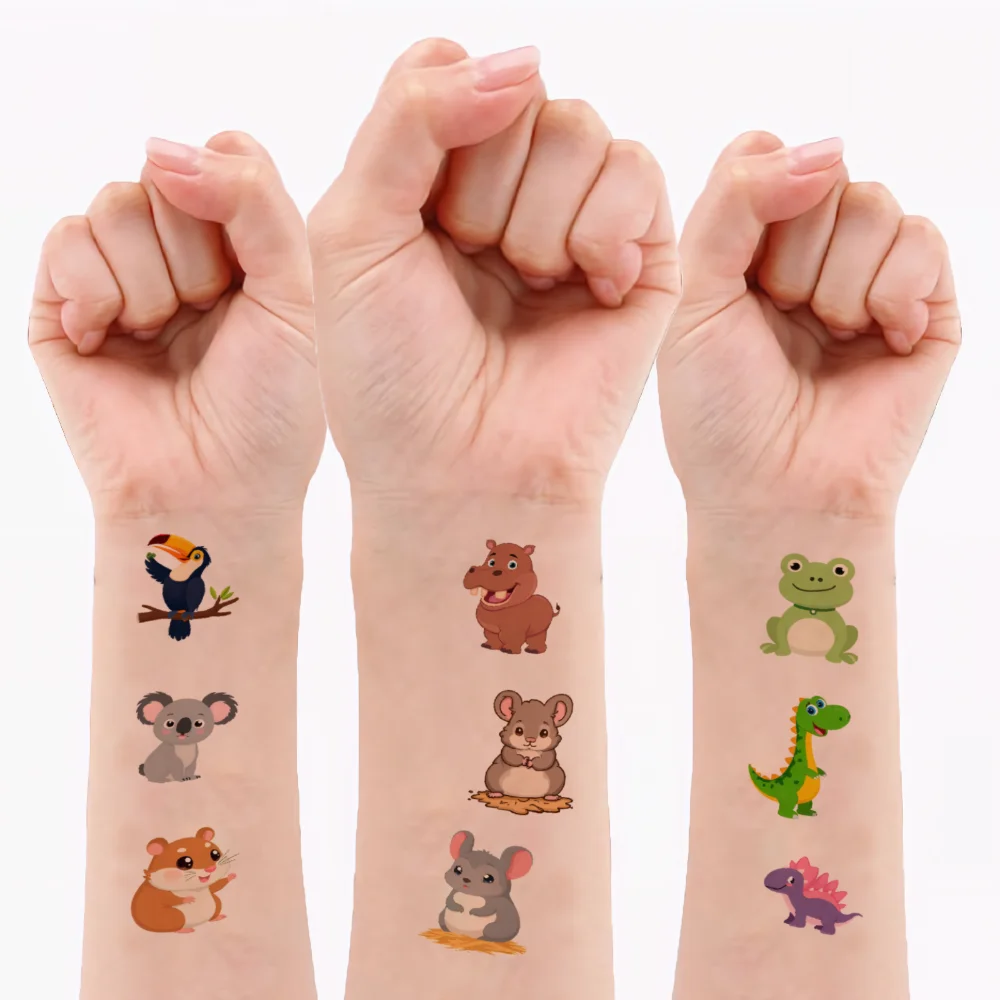 

54pcs Temporary Tattoo Chameleon Waterproof Long-lasting Body Stickers Rabbit Koala Cartoon Zebra For Boys Cheeks Girls