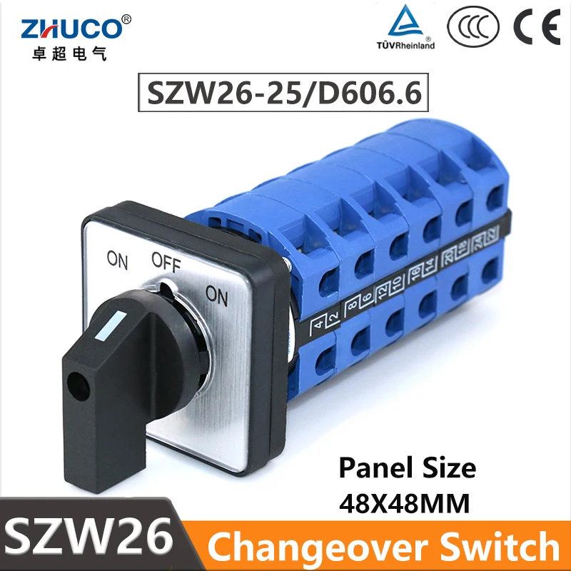 

ZHUCO SZW26/LW26-25 LW28 LW39B 25A 660 В ON-OFF-ON 6P 48 мм панельный механический прерыватель кулачковый переключатель 3 положения