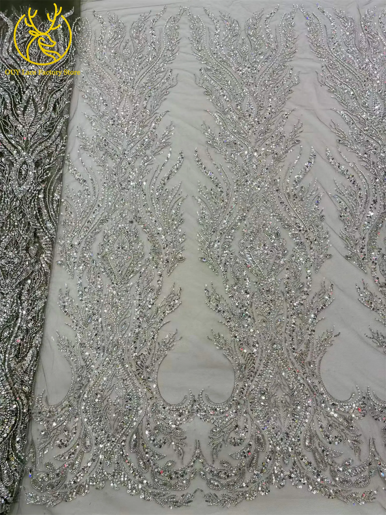 Luxuriöser Brautkleid-Spitzenstoff mit Perlen und Strass 2026 – Deluxe Afrikanische Nigerianische Pailletten-Stein-Mesh-Spitze für Damen-Partykleider zum Nähen – Detail 5