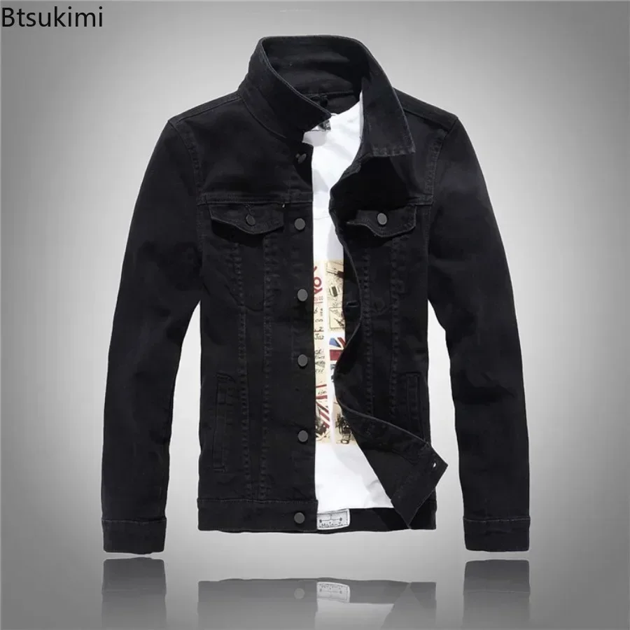 2025 Męska kurtka jeansowa Wiosna Jesień Mężczyźni Slim Denim Jacket Solid Long Sleeve Casual Outerwear Kurtka dla mężczyzn M-4XL