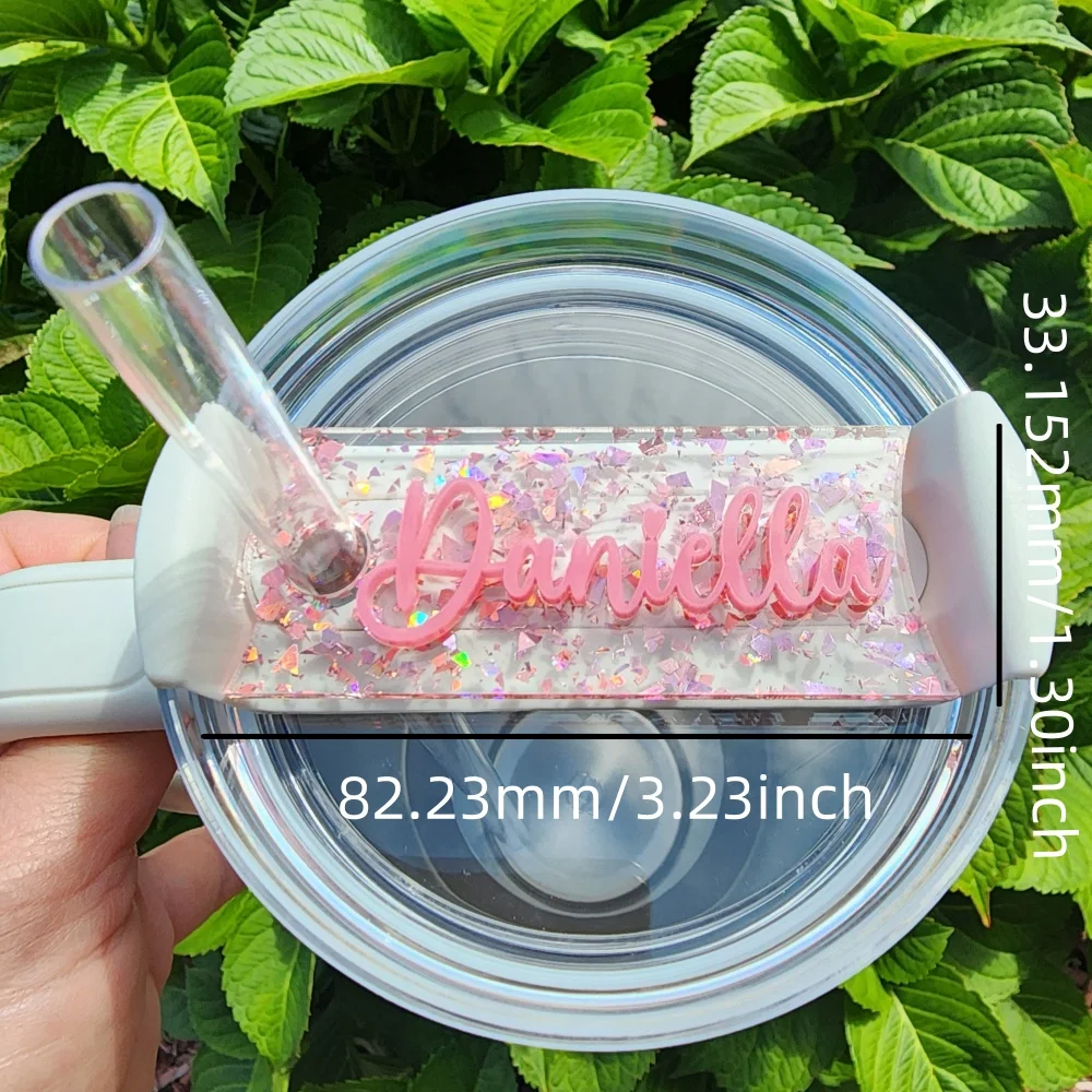 Customized lid labels, stainless steel water bottle and glass cup nameplates | Rose gold glitter nameplates | Name decorations