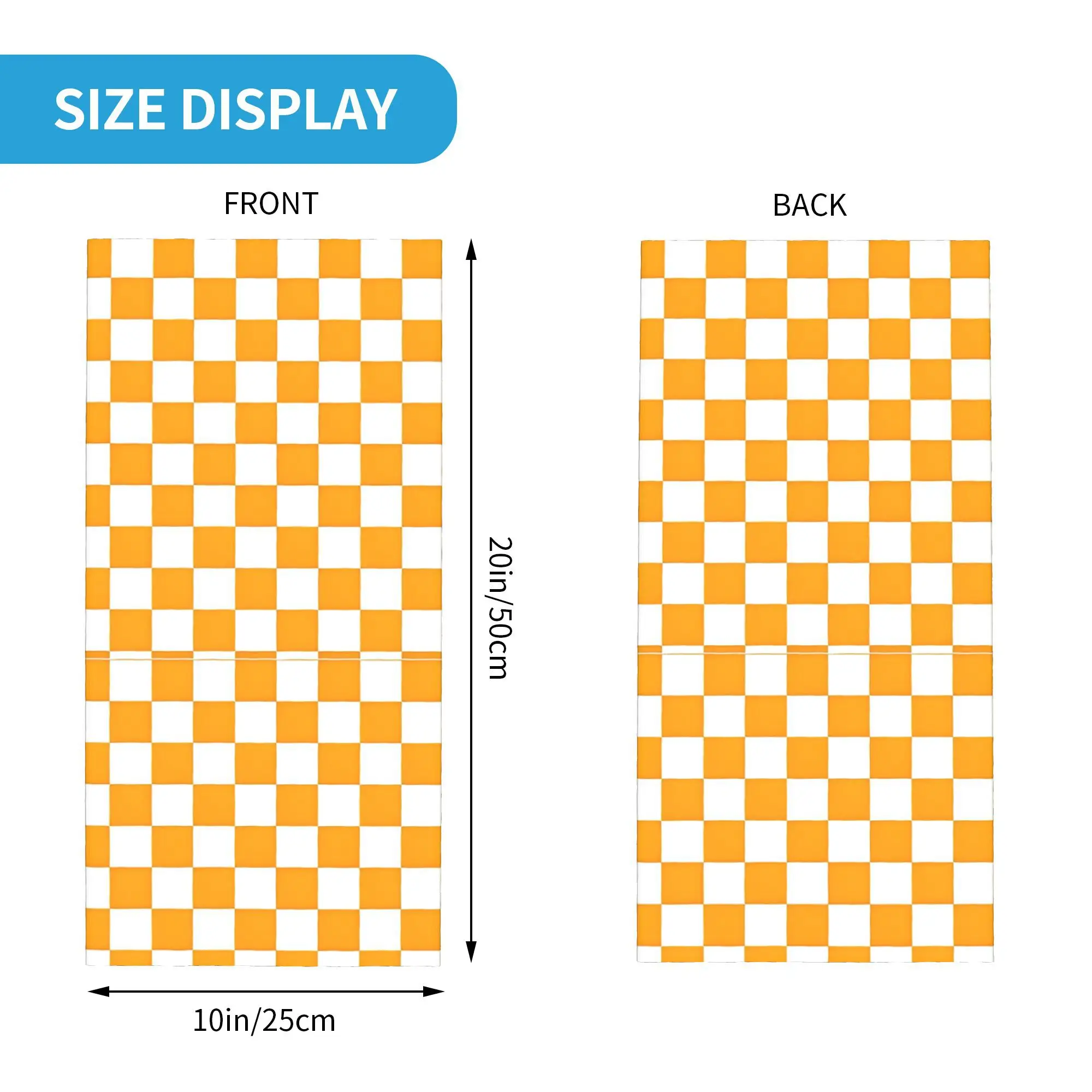 オレンジと白の市松模様のバンダナ ネックカバー プリント マスク スカーフ 多機能 バラクラバ アウトドア スポーツ 大人 洗える