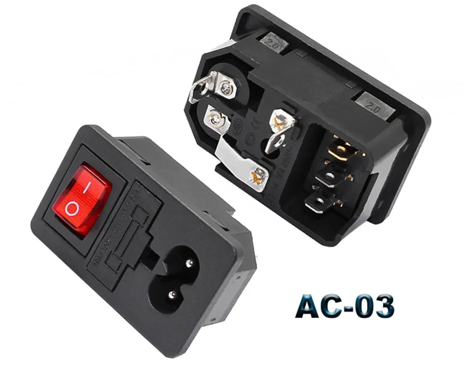 IEC320 C14 Elektrische AC-Buchse 3-polig Rot LED 250V 10A Sicherung Buchse Stecker Einlassanschluss 2-polige Buchse Montage-Wippschalter – Detail 15