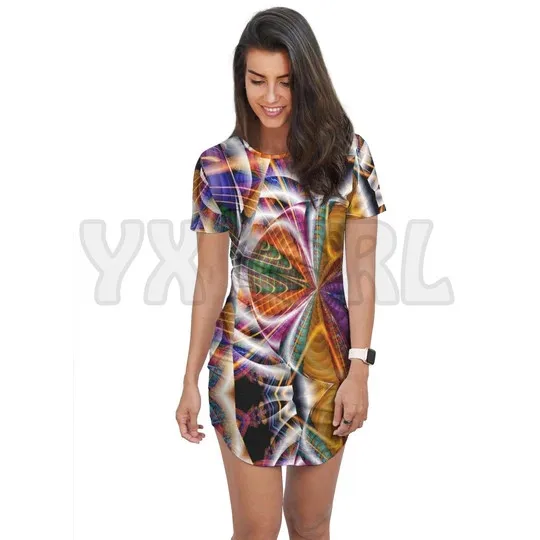 YX GIRL  KALEIDESCOPE T-SHIRT DRESS 3D All Over Printed T-SHIRT DRESS Sexy Summer Women Casual Dresses