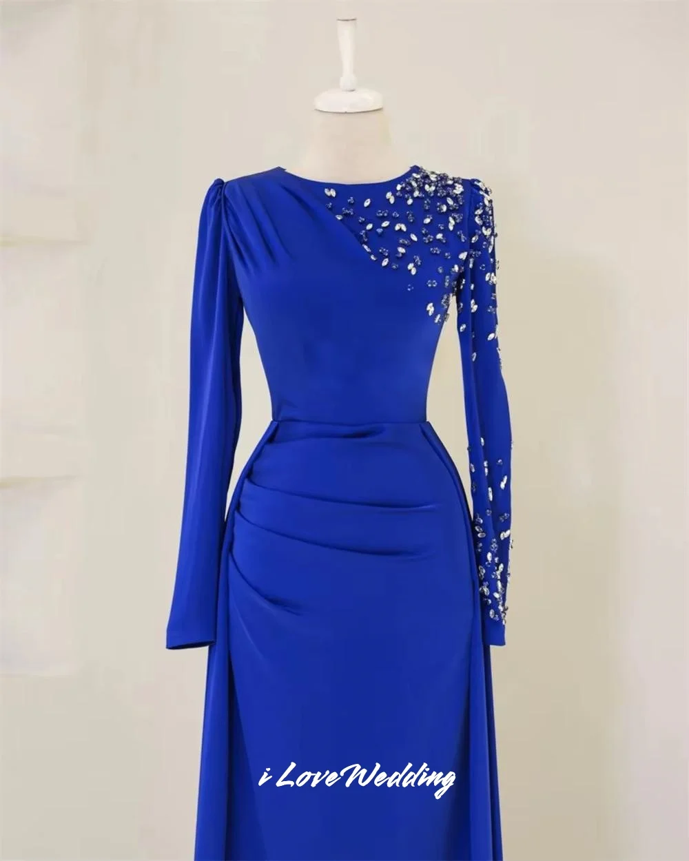 블랙 O넥 이브닝 드레스 2025 롱 슬리브 비즈 장식 머메이드 사우디 아라비아 플로어 기장 플리츠 웨딩 파티 드레스 맞춤 제작