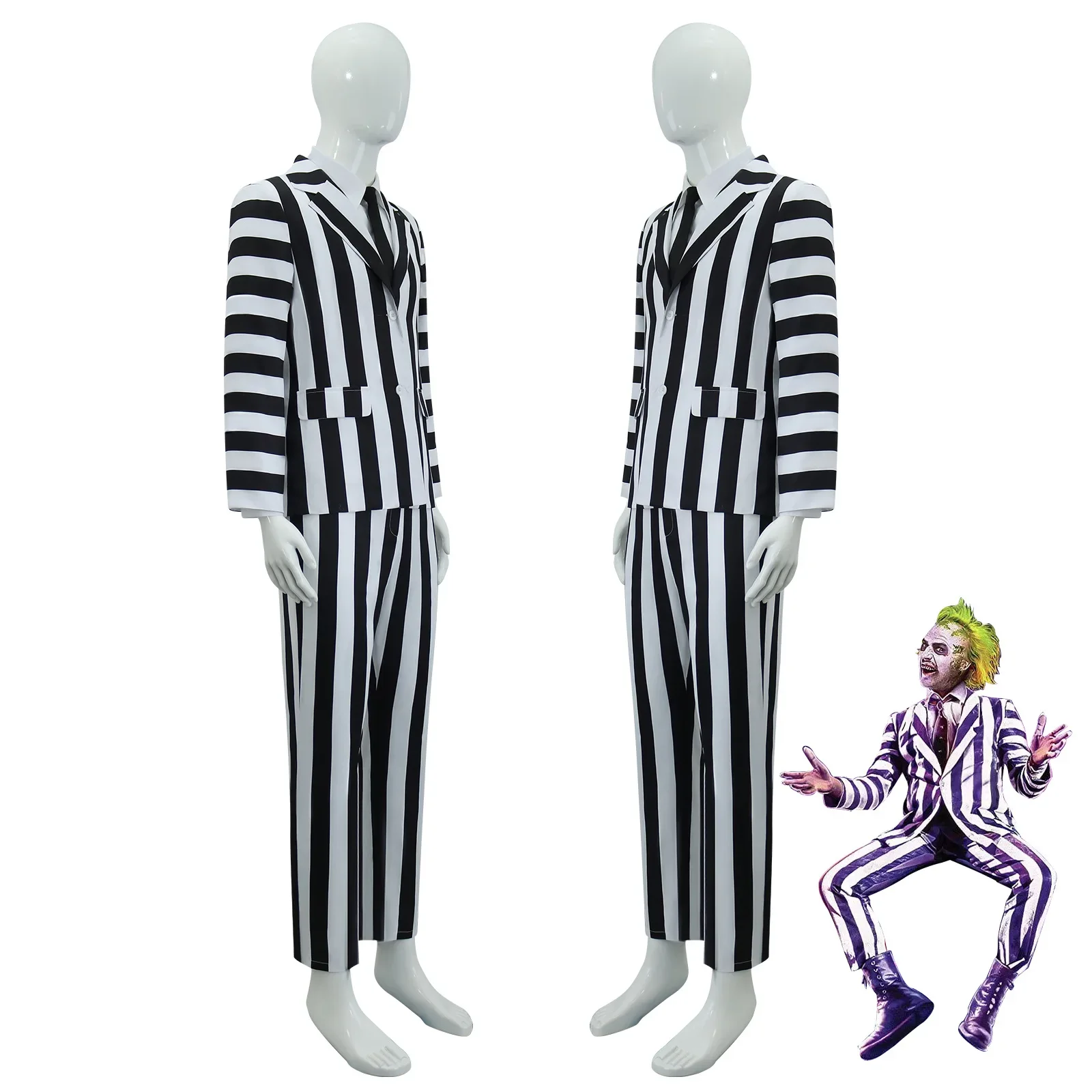 

Underworld Archmage Cos Beetle Juice 2 Michael Keaton Black And White Striped Suit Cosplay Suit Halloween