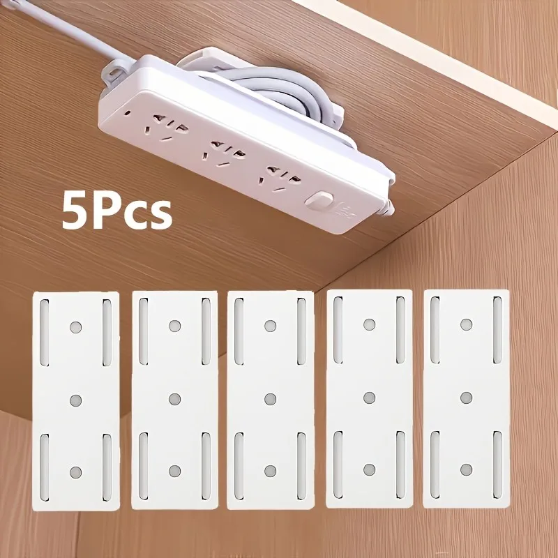 5pcs Wall-Mount Cable Organizer Self-Adhesive Holder for Power Strips Cords Desk Kitchen Home Organization Utili