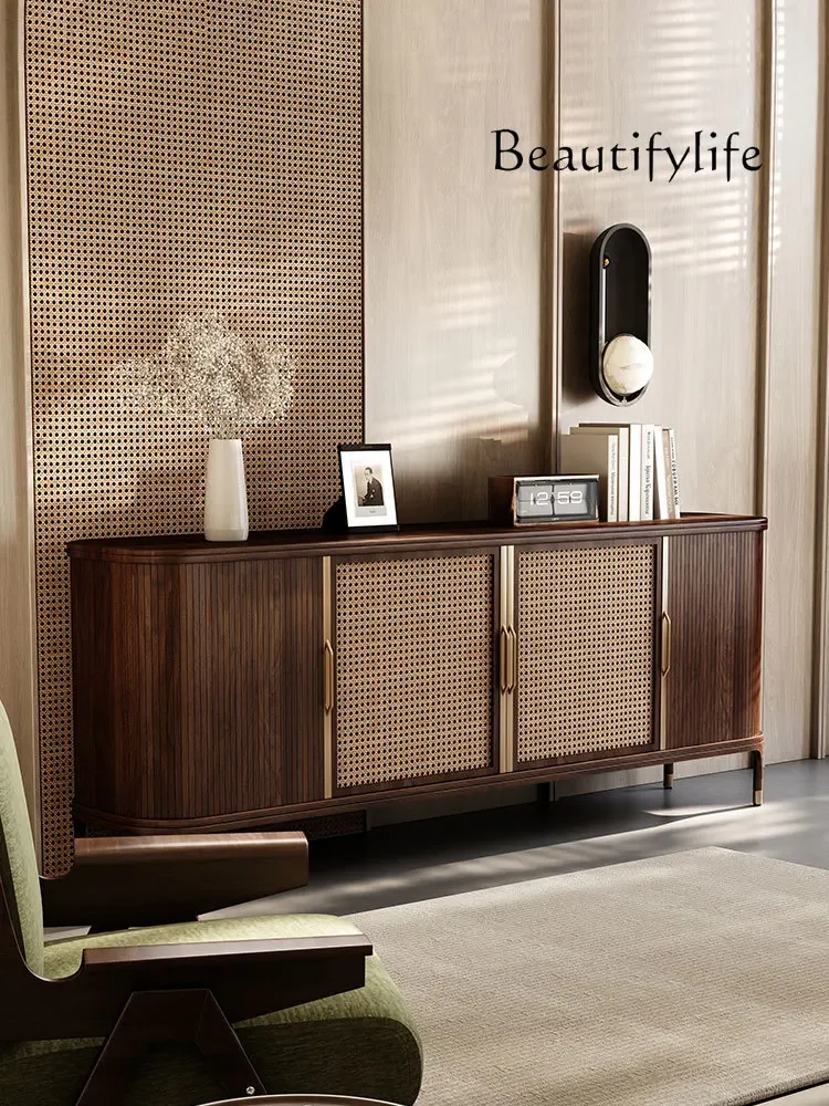 

BJ Medieval Style Dining Side Cabinet Sandy Wind Solid Wood Entrance Retro Home Living Room Decoration Villa Luxury Storage Cabi