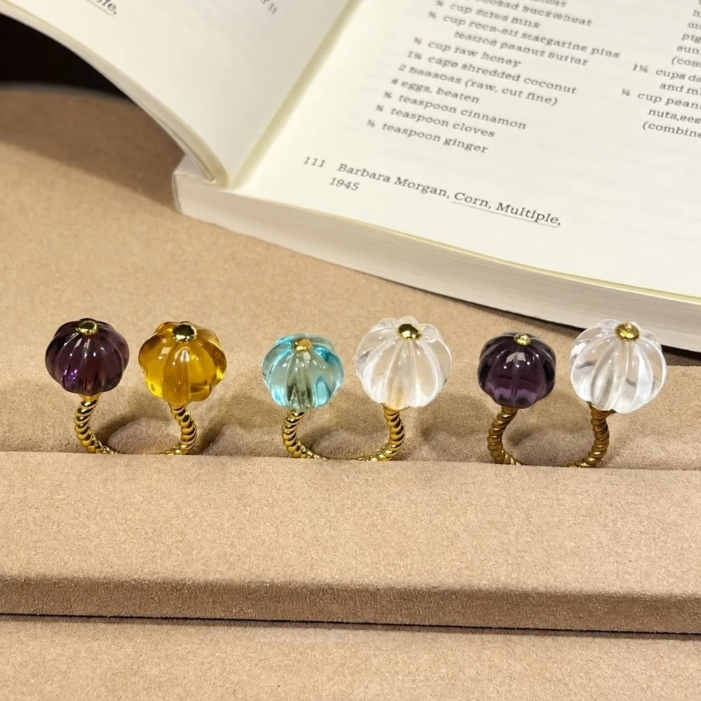 Fashion Dopamine Crystal Pumpkin Open Rings Exquisite Versatile Hand Decoration Jewelry Gifts Daily Commuting