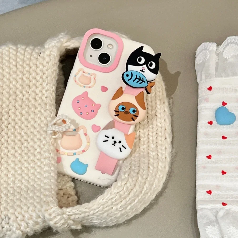 Cartoon wristband cat stand silicone soft case for iPhone 17 16PRO Personalized dust-proof protective case for Apple 13 14Promax