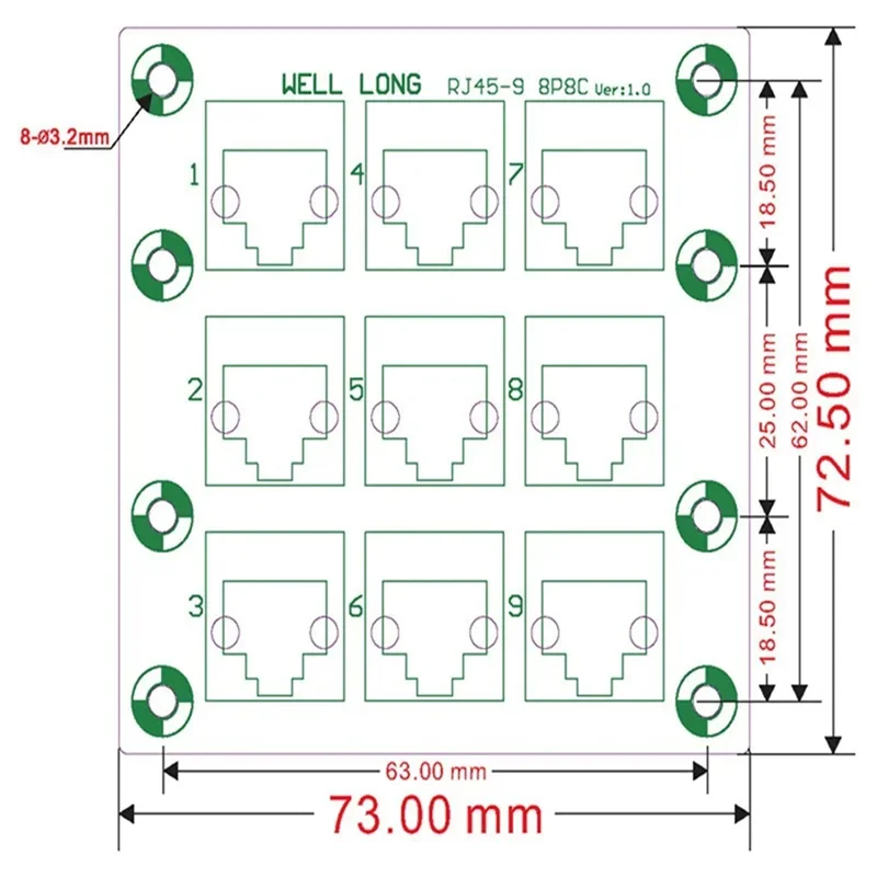 A88E-BRK8P8CSJ Adapter Board 9-Way Bus Breakout Board Terminal Block, Connector DIN Rail Mountable