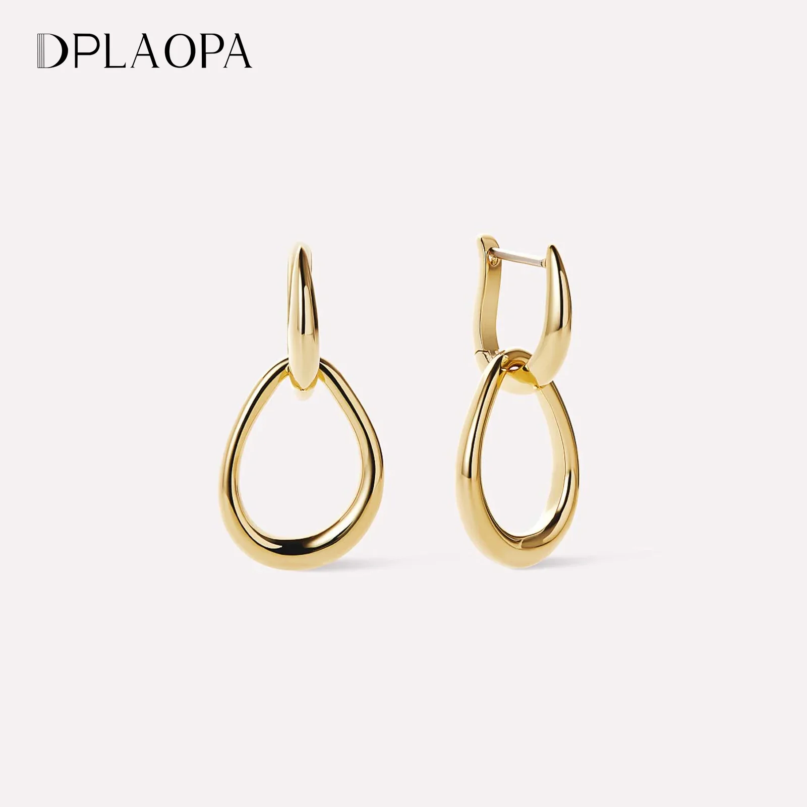 DPLAOPA 925 Sterling Silver Gold Irregular Water Drop Shape Two Hoop Earrings 2024 Dainty Luxury Wedding Fine Gift Women Jewels