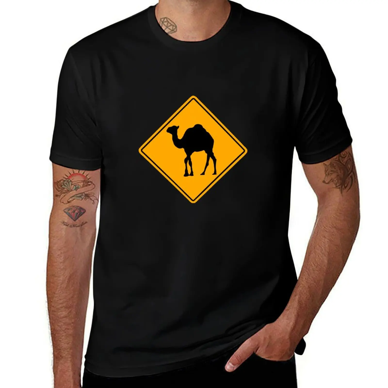 Camel road sign T-Shirt Casual Lightweight Short Sleeve Top T-Shirt