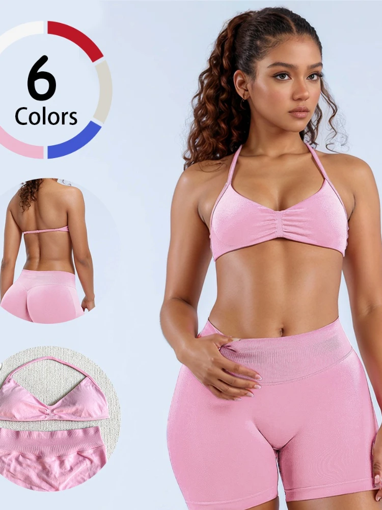 

2025 New Womens Seamless Vest High Elastic Hip Lifting Shorts Yoga Pants European American Cross Border Sport Fitness Suit Set