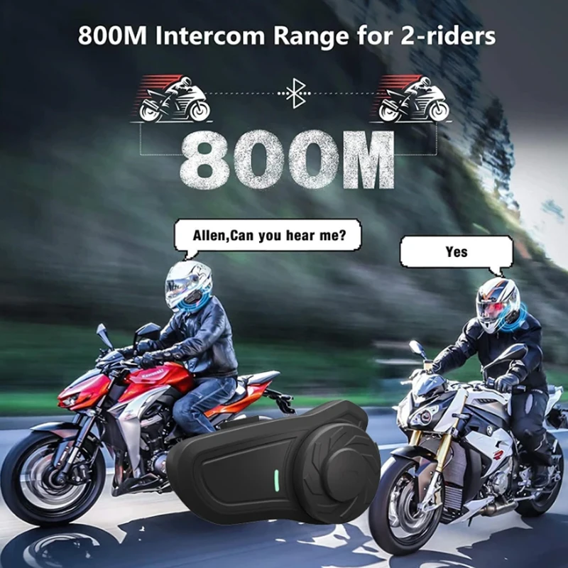 خوذة دراجة نارية بلوتوث إنترفون 2 راكبين 800 متر يتحدث سماعة BT5.1 FM IP65