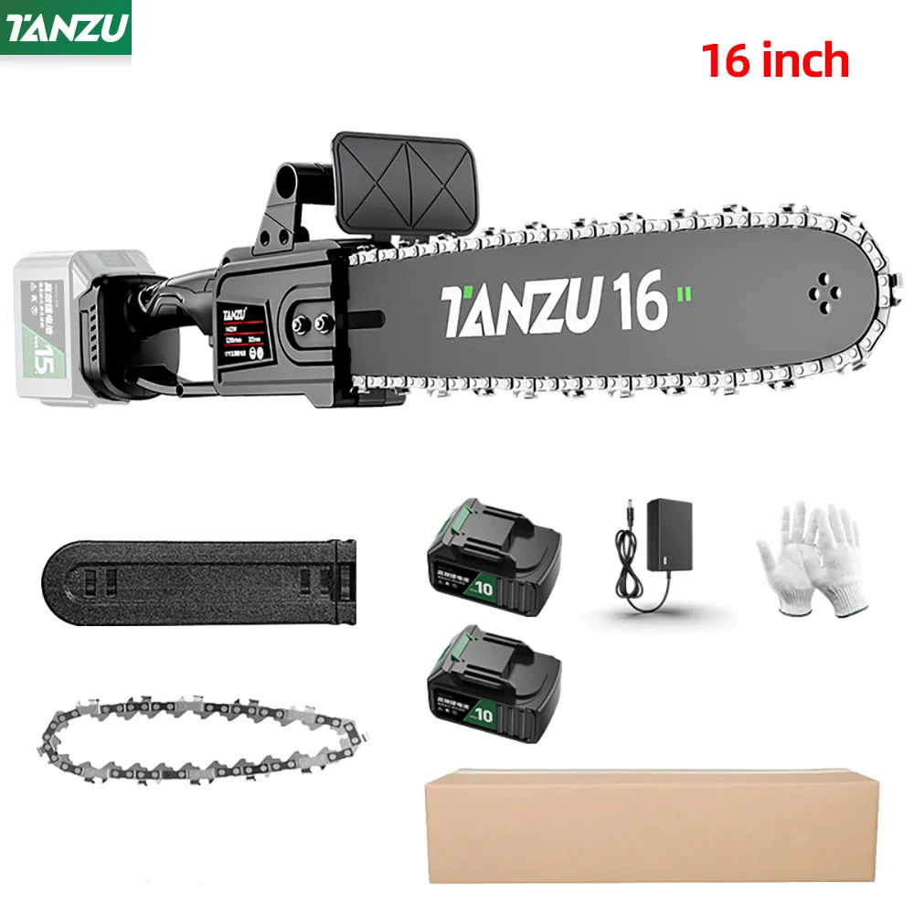 16 Inch Brushless Motor Electric Chain Saw 21V Garden Wood Cutting Chainsaw Cordless Pruning Power Tools With Lithium Battery