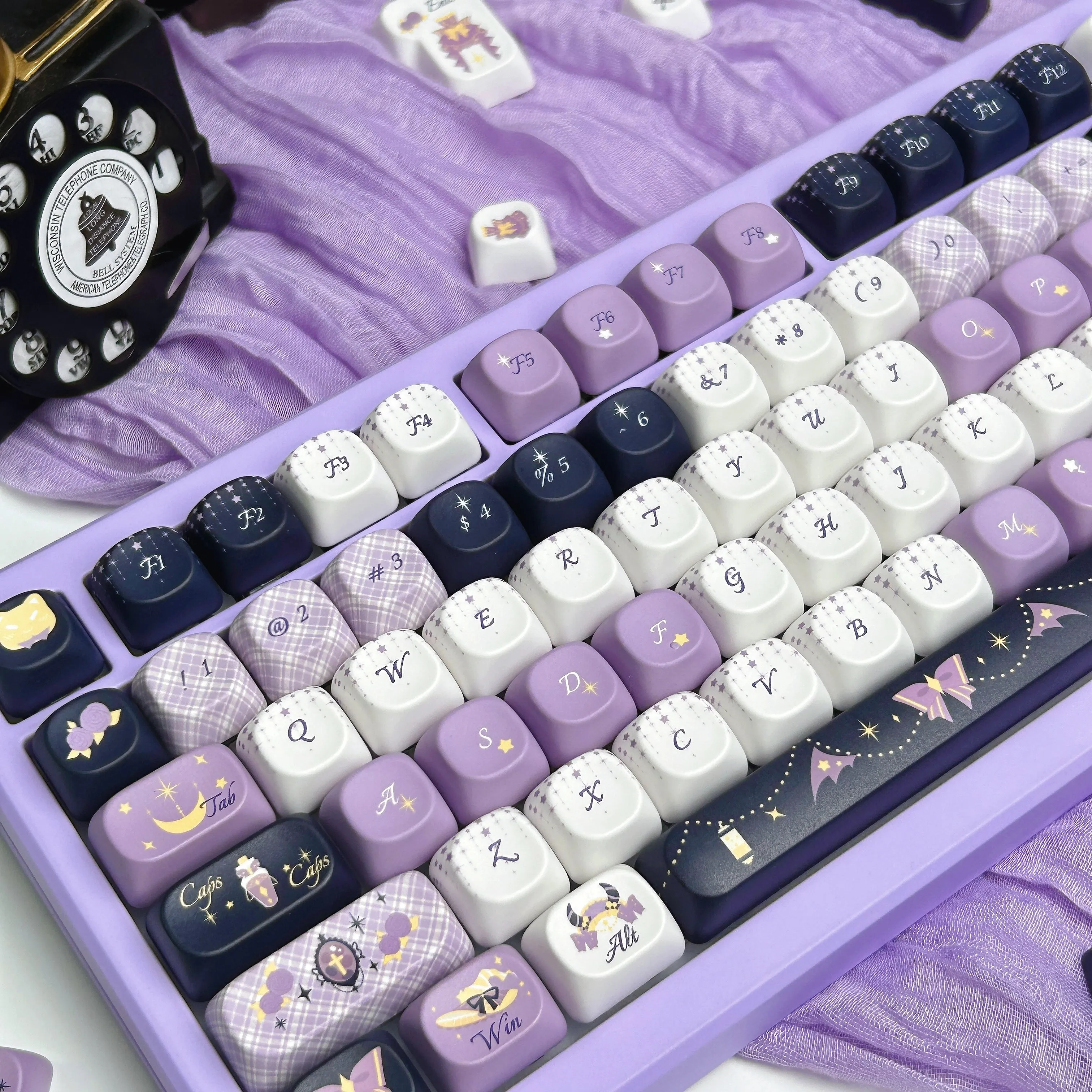 

Starweaver Witch Theme Keycap PBT Thermal Sublimation Purple MOA Cute Custom Keycaps for Alice ISO Layout Mechanical Keyboard