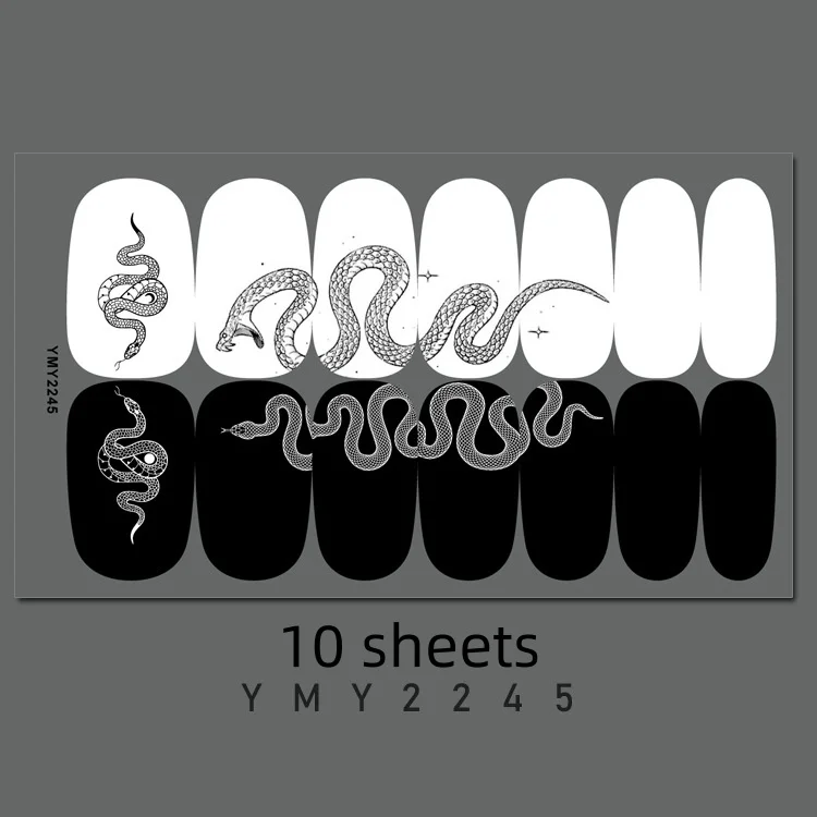 10sheets/pack Snake Pattern Nail Stickers Perfect Design Peelable Lasting High Quality Polychromatic Manicure Easy To Use