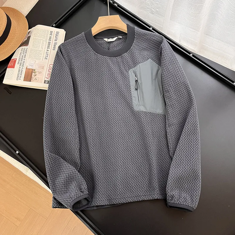 Men Loose Fit Fleece Lined Knitted Wave Patterned Sweatshirt for Couples Autumn Winter Breathable Comfortable Unisex Hoodie
