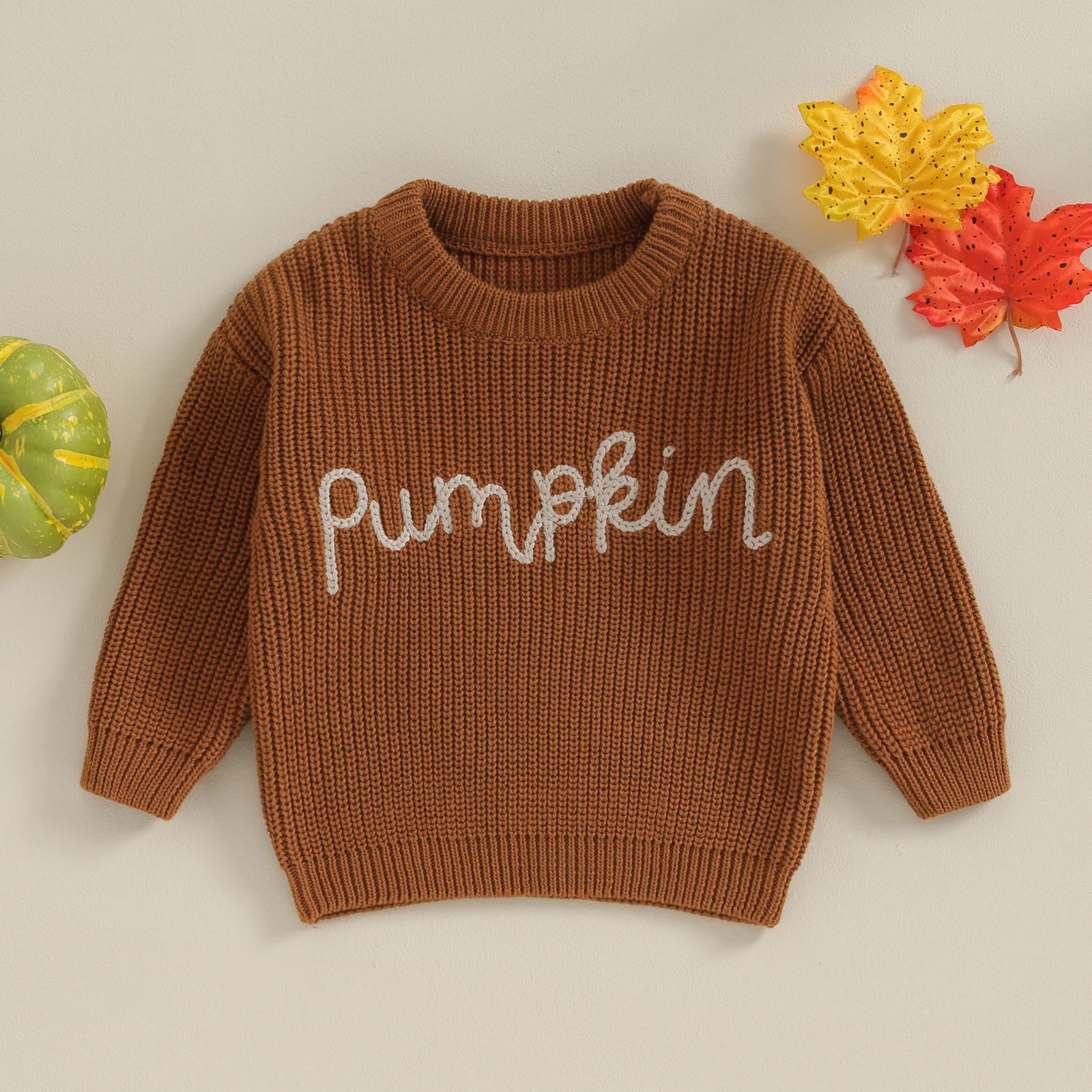 0-3 Years Toddler Girls Autumn Winter Knit Sweater Halloween Costume Long Sleeve Crewneck Letter Embroidery Pullover Knitwear