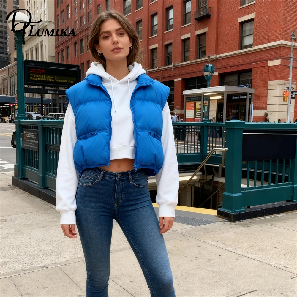 DTLumika New Autumn Winter Down Vest Womens Vest Round Neck Thick Down Jacket Sleeveless Loose Vest Trendy Outfit for Women