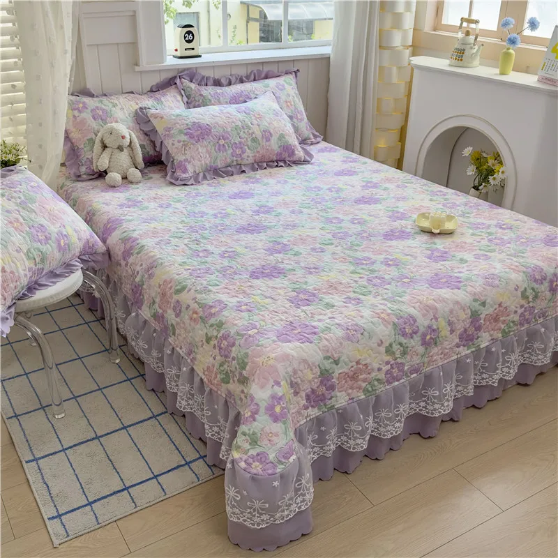 

1pc Floral Style Bed Cover Double Bedspread Ruffles Bed Linen Thicken Bedsheet for Home покрывало (No Pillowcase)