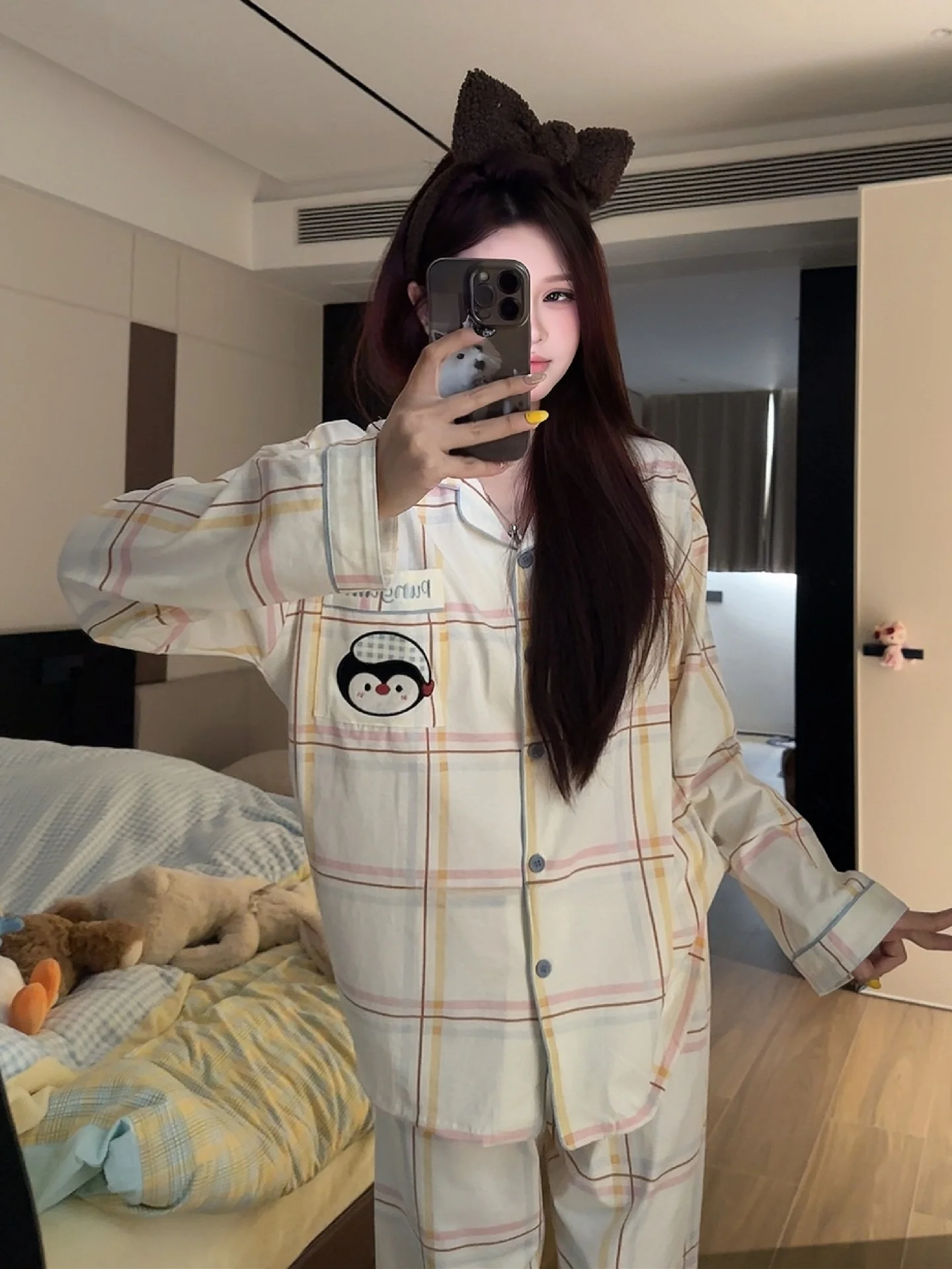 

Cartoon Cute Pure Cotton Long Sleeve Sleepwear Women's Spring 2026 New Style Home Clothes Set U-Penguin Print Comfortable Fit