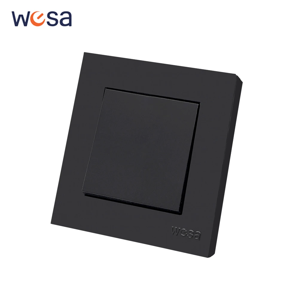 Black Classic EU Standard Flame Retardant 1 Gang 1 Way Spray Plastic Panel Button Light Switch On/Off AC Wall Rocker Switch Way