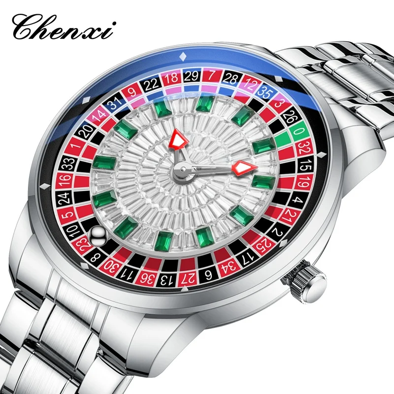 Image of CHENXI 6363 Retro Drehbare Zifferblatt-Diamantbesetzte Quarz-Herrenuhr Wasserdicht Leuchtend Exquisite Herrenuhr Reloj Hombre 636