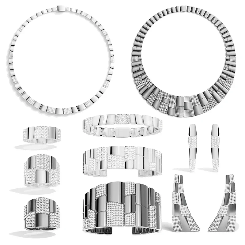 CY Women  Sterling Silver Black White Square Geometry Ring Earrings Bracelet Necklace Luxury Fashion Charm Banquet Jewelry