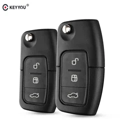 KEYYOU 3 przycisk Filp klucz samochodowy Shell Fob Case dla Ford Fusion Focus Fiesta c-max s-max Ka Mondeo Galaxy MK3 MK4 MK7