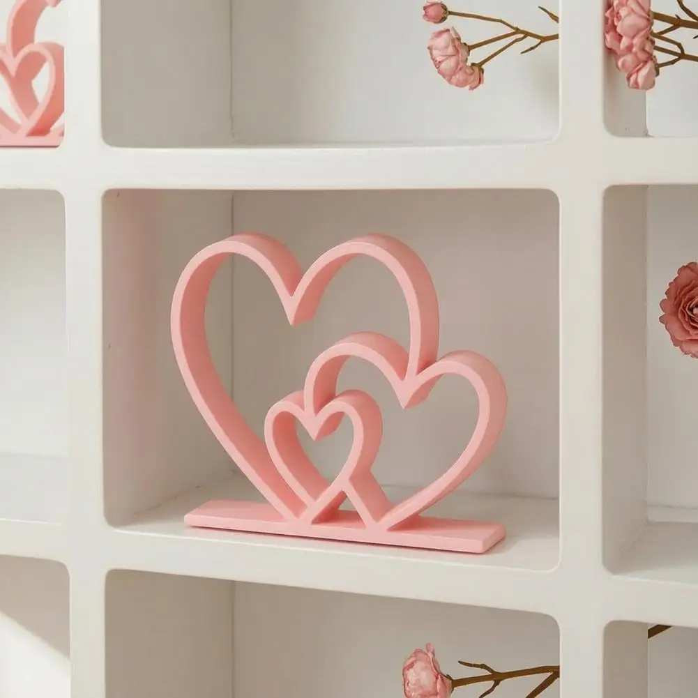 Desktop Ornament 3 Hearts Sculpture Tabletop Ornament Hollow Heart Figurine Decorative Statue Anniversary Wedding for Couples