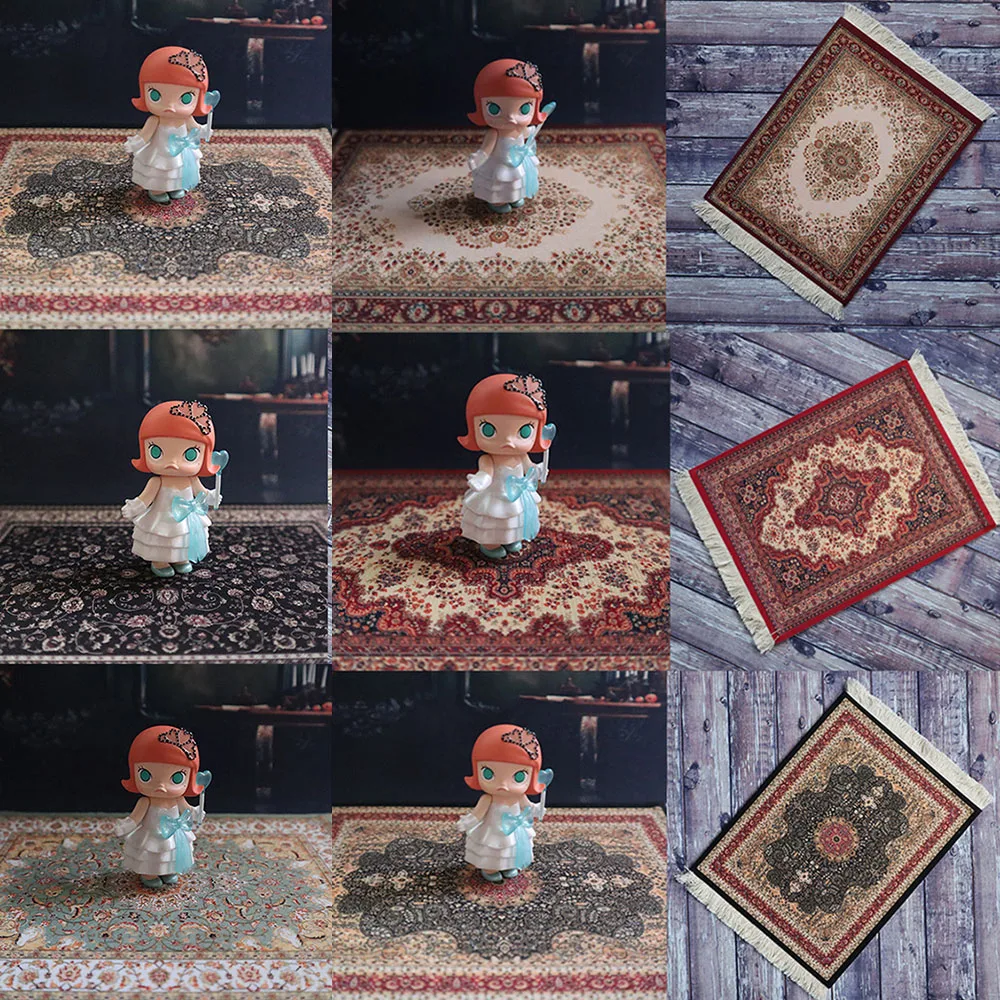 Multi Styles 18*25Cm 1/6 Persian Mini Woven Rug Mat Retro Style Carpet Pattern Fring Dollhouse Simulation Carpet Model Toy