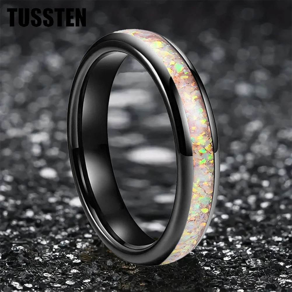 TUSSTEN-Bague en opale rose 4mm pour femme, bijou de fiançailles, de mariage, en tungstène, confortable, livraison directe