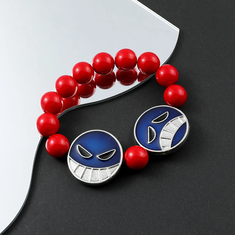 Anime red bead face bracelet and necklace, Portgas D. Ace, fashion accessory, cosplay party gift view 2