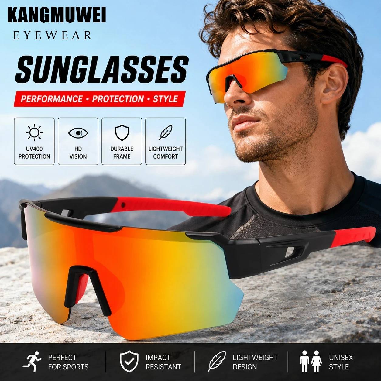 

Kangmuwei Outdoor Sports High-Quality Sunglasses, Fashionable and Unisex, Trendy and Versatile for Cycling, Running, and Driving, Uv400