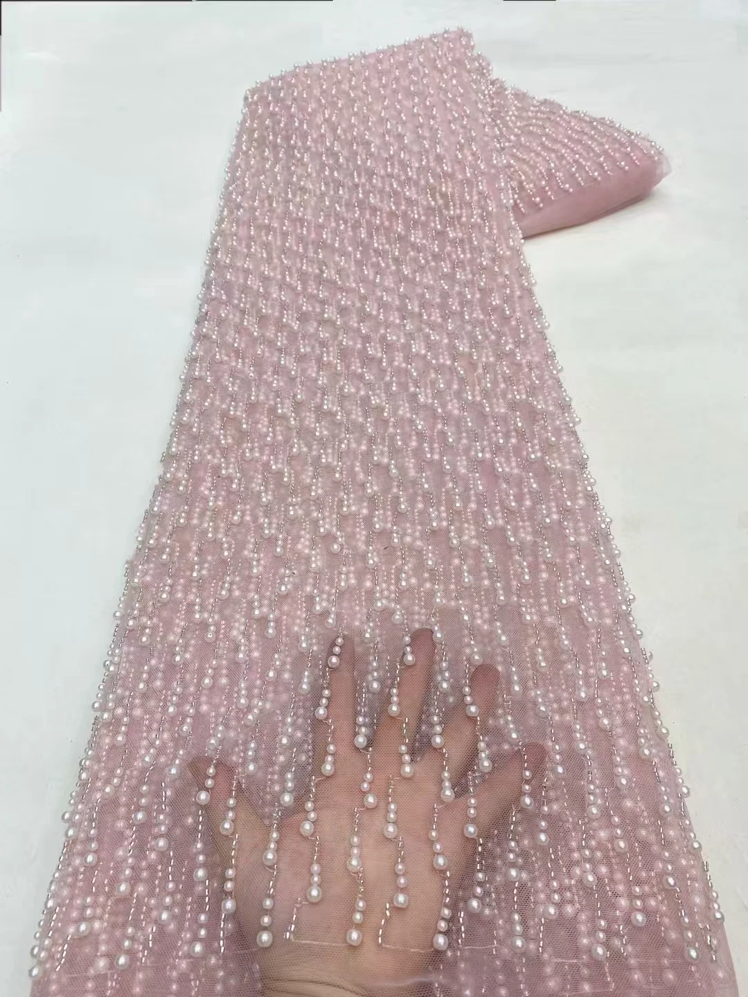 

Новый дизайн, розовая африканская кружевная ткань с бисером, 2021, высокое качество, французская нигерийская кружевная ткань с тяжелыми бусинами для праздничного платья KXX25120