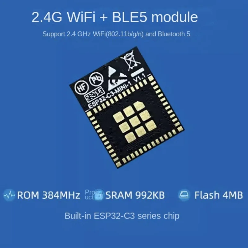 

ESP32-C3-MINI2.4G WiFi+BLE5 Bluetooth 2-in-1 module, ultra-small size and low power consumption