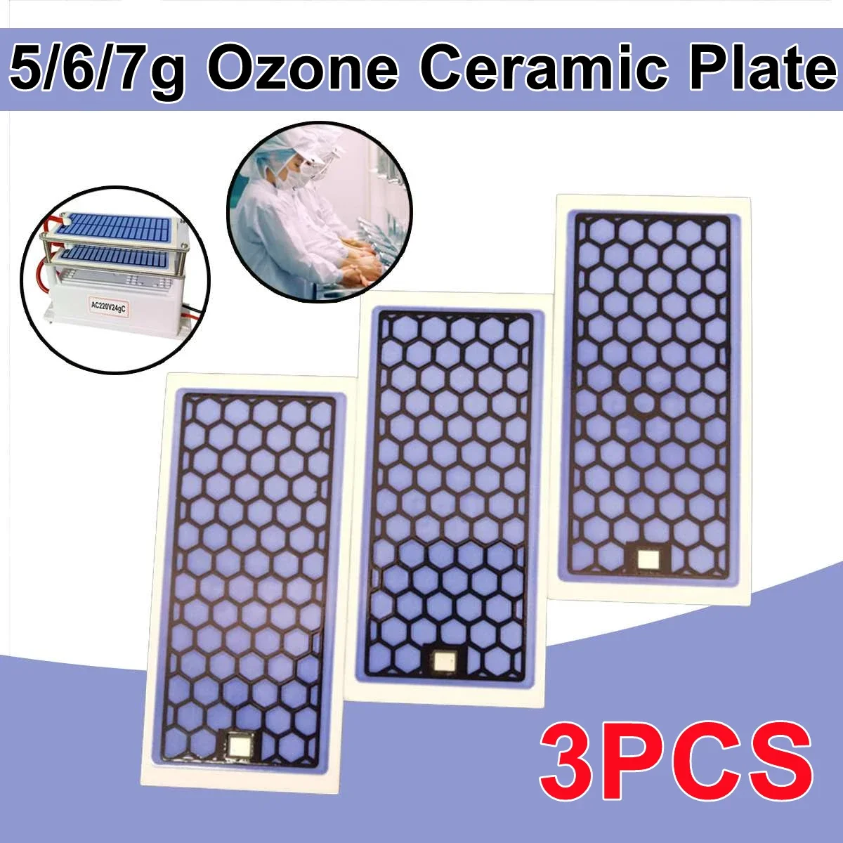 

3Pcs Portable Ceramic Ozone Generator Double Three Integrated Ceramic Plate Ozonizer Air Water Air Purifier Parts 5g/6g/7g